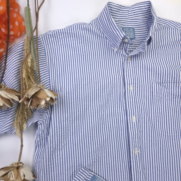 Jos. A. Bank Seersucker Blue and White Striped Men's Shirt Sz M - Picture 5 of 5
